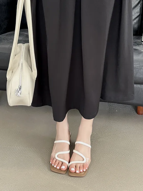 BOLIKA/柏丽卡日常中跟夏季方头粗跟法式一字拖拖鞋K5619-302