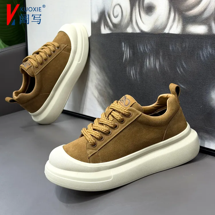 秋冬季新款男士真皮厚底板鞋潮流时尚复古运动休闲鞋软底老爹鞋男