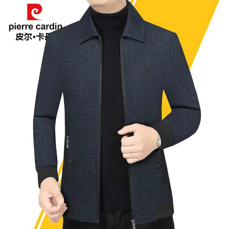 【高档磨毛】2025皮尔卡丹中年男士外套春秋季新款翻领夹克男上衣服