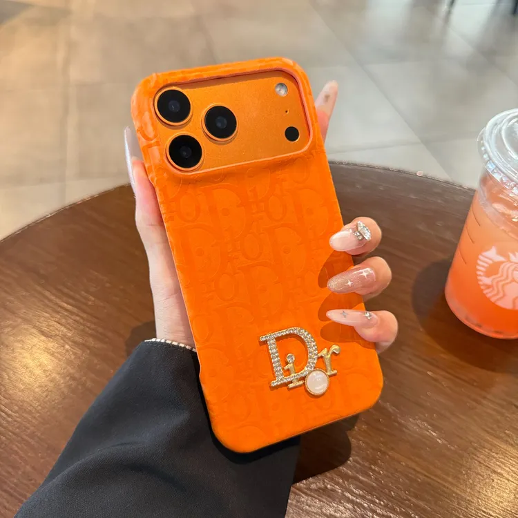 橙色荔枝纹D家iPhone17promax手机壳新款半包苹果16/15高级适用14