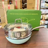 家用珐琅小资锅蒸锅带蒸屉组合套装0氟0涂层含钛炒锅