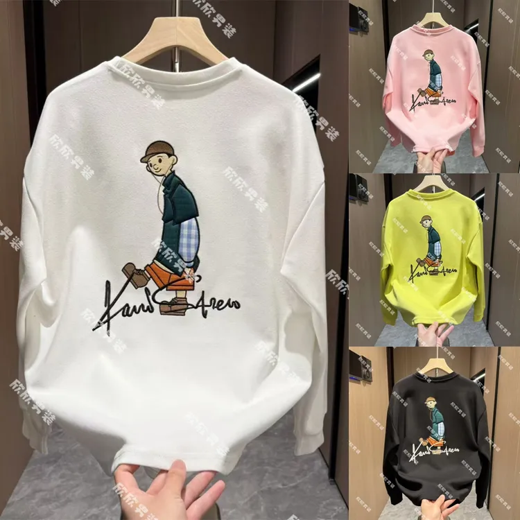 潮牌纯色贴布刺绣燕尾简约百搭钮男女同款卫衣