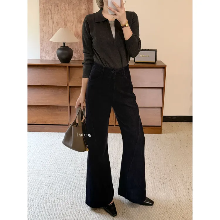 【Datong】秋冬新款韩系简约百搭显瘦直筒微喇保暖休闲裤女