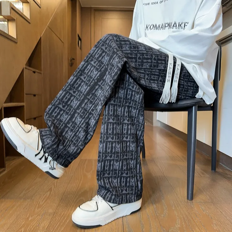 引创裤子男2025秋季新款潮流长裤宽松大码设计感格子百搭休闲裤男