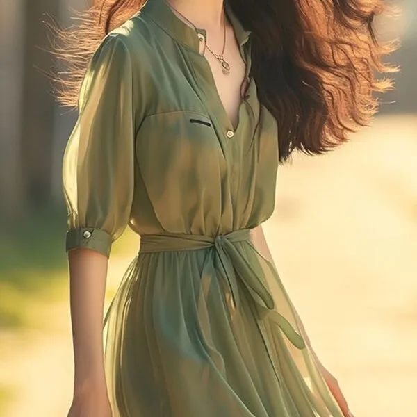 新中式小立领那不勒斯裙超仙薄荷曼波风绿色时尚雪纺连衣裙女夏季