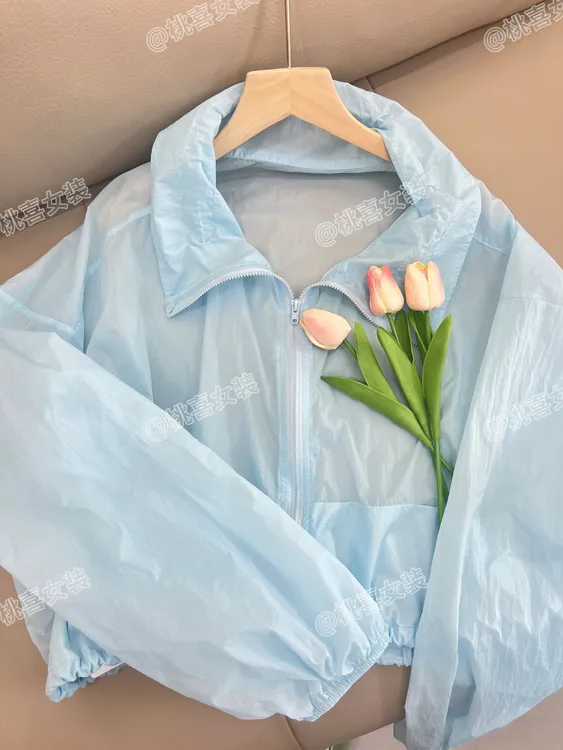 百搭薄款抽绳拉链防晒外套女夏