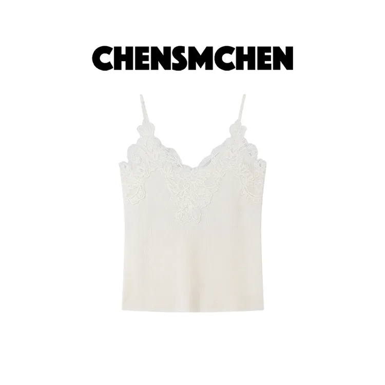 CHENSMCHEN 100羊毛扬子纱蕾丝拼接吊带女百搭显瘦背心CSB5517TT