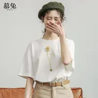 慕兔ins别致白色短袖t恤女夏2025新款日系宽松显瘦上衣薄款t桖潮