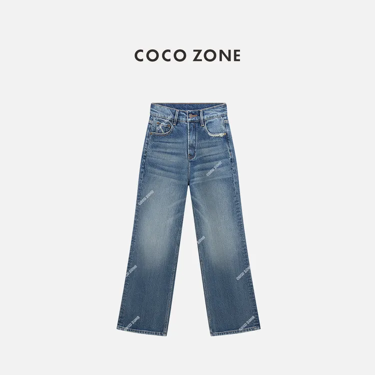 COCO ZONE 刘一一 美式复古水洗牛仔裤百搭显瘦直筒裤CC1C1751