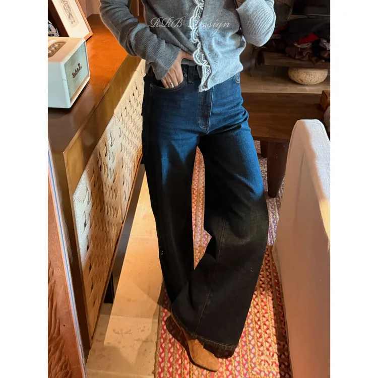RRB Design 宽松显瘦经典秋冬复古洗水牛仔裤百搭微喇阔腿裤