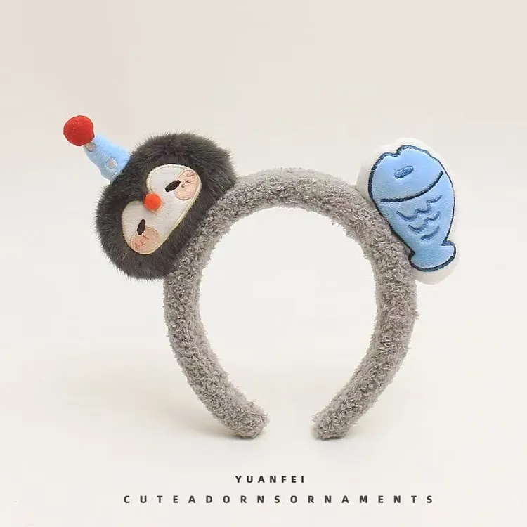 企鹅小鱼发箍卡通可爱毛绒卡通新款头饰拍照洗脸发卡头箍洗漱发饰