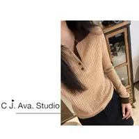 【CJ.Ava Studio】设计感拼色半扣翻领长袖麻花显瘦针织上衣50256