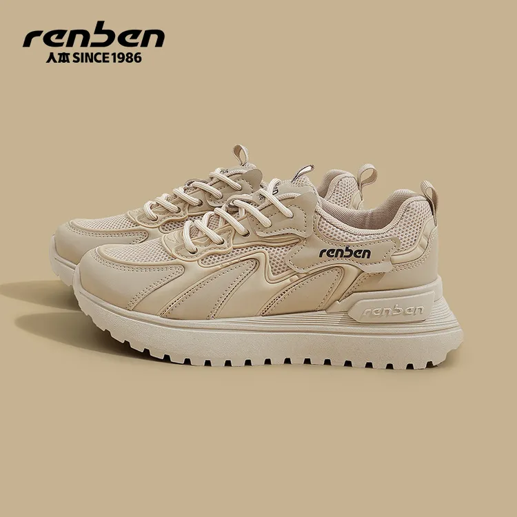 人本官方旗舰店2025老爹鞋时尚休闲鞋跑步ins风潮鞋网面女鞋女款