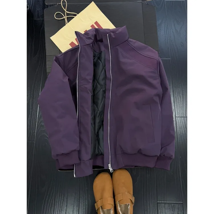 美式bomber斜切棉服男款冬季加厚立领棉衣外套情侣装廓形夹克潮牌