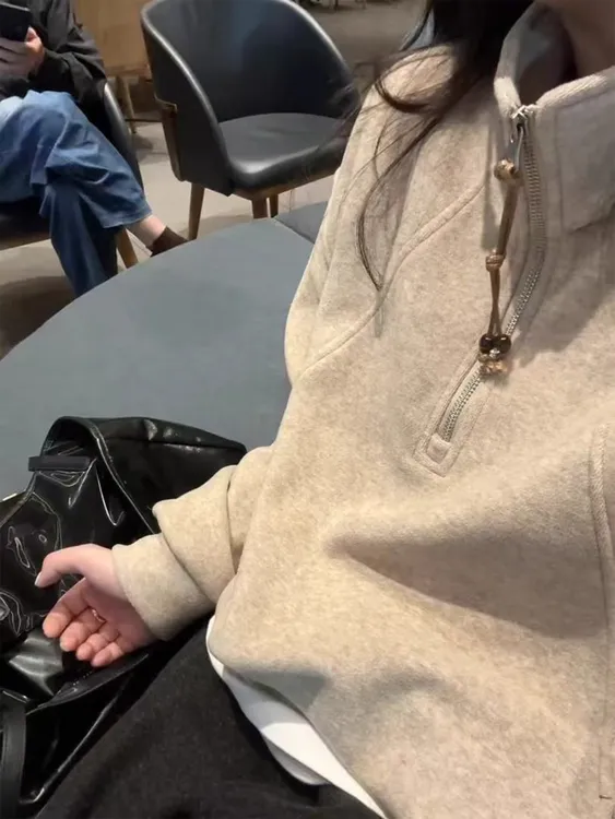 半拉链立领卫衣女秋冬加绒加厚宽松设计感小众韩系外套高级感外套