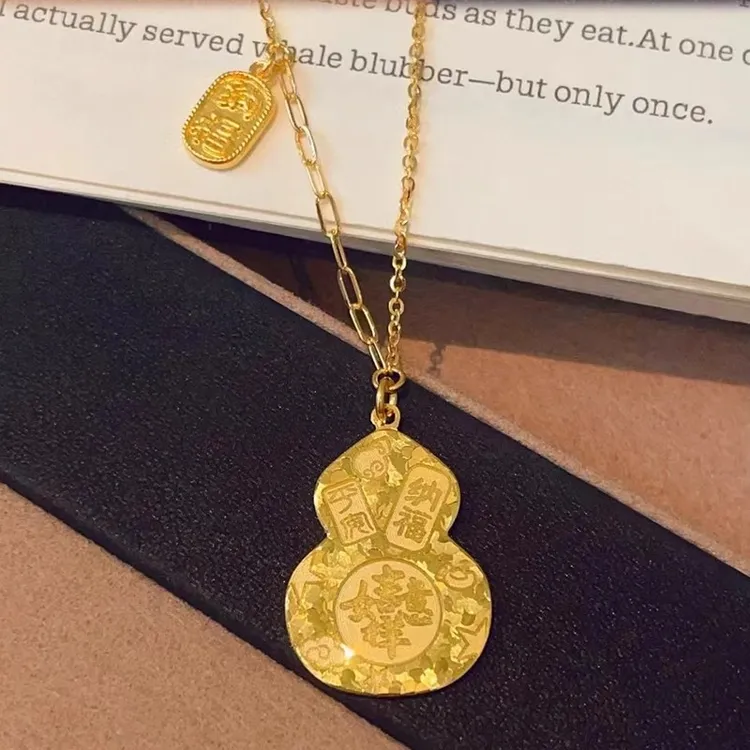 铜合金项链 吉言葫芦吊坠项链女复古轻奢招财福禄呈祥锁骨链配饰