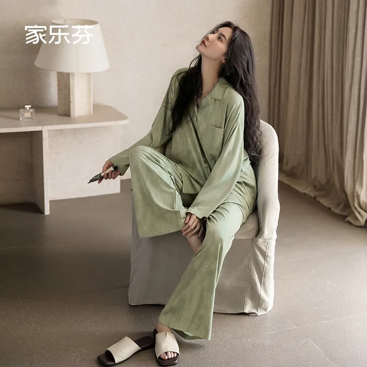 家乐芬睡衣女春秋款秋季长袖莫代尔家居服大码日系阔腿高级感套装