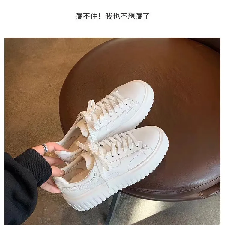 新款饼干厚底小白鞋松糕百搭系带休闲运动透气时尚小众百搭板鞋女