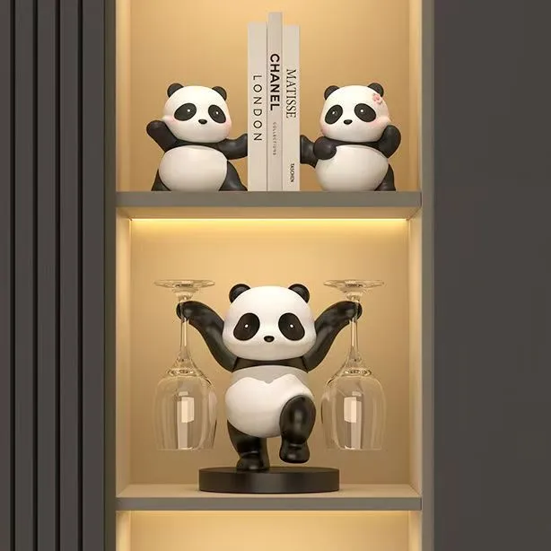 熊猫可爱新中式酒柜轻奢高档酒柜装饰乔迁新居布置装饰用品