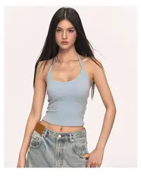 anna aneae带胸垫挂脖吊带背心女夏设计感修身小众无袖针织上衣潮