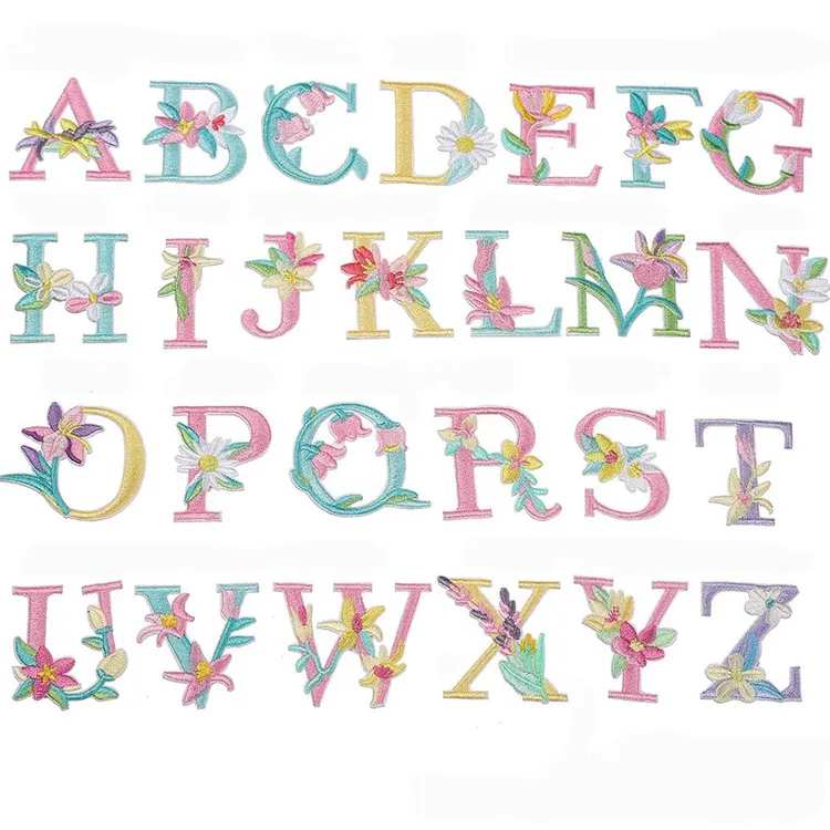 【吗喽】七夕礼物字母花朵刺绣贴自粘胶彩色英文字母装饰贴DIY衣服