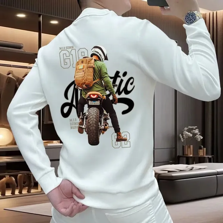 2025新款秋冬季卫衣男潮流圆领机车印花套头体恤百搭休闲长袖上衣