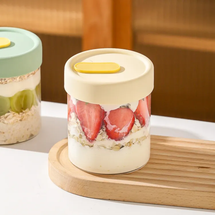 川岛屋隔夜燕麦杯子带盖带勺酸奶杯玻璃外带水果上班族便携早餐杯