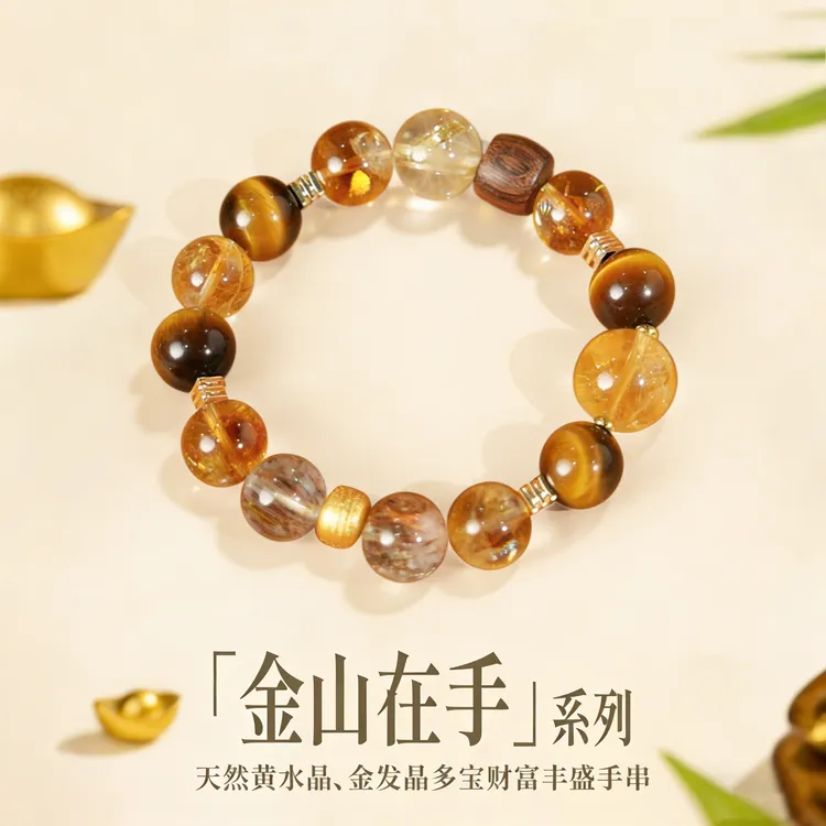 金山在手黄水晶金发晶日进斗金天然水晶手串(多样性发其一)