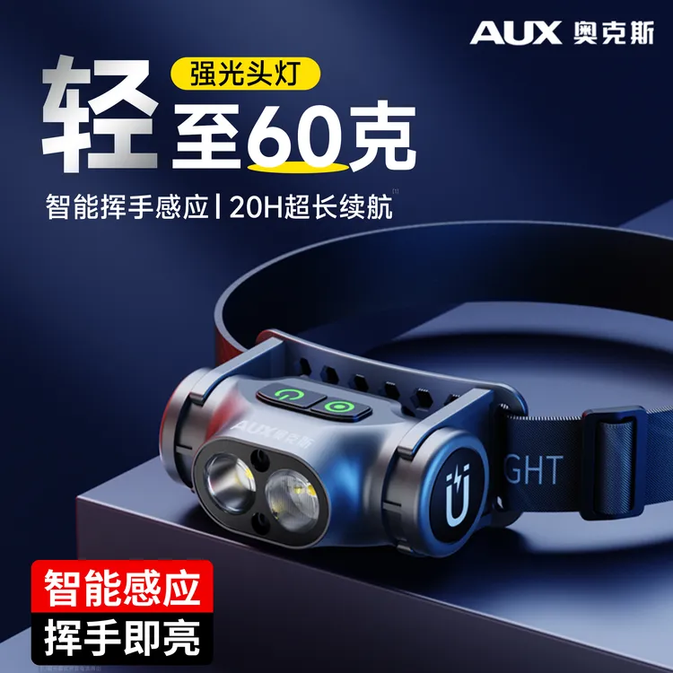 AUX/奥克斯2025新款强光超亮超轻长续航头戴式照明灯钓鱼专用感应