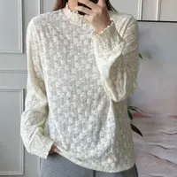 NANA【云絮蕾丝】秋冬带绒感半高领蕾丝打底长袖女显瘦上衣C0544
