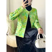 WYK 高货~轻薄款人丝棉衣M胸110长60暗纹提花外套 3852