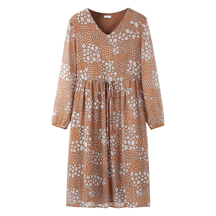 长袖碎花圆领a字连衣裙 ZB4986