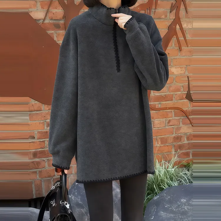 7168无帽立领灰色卫衣女款2025新款秋冬宽松慵懒上衣