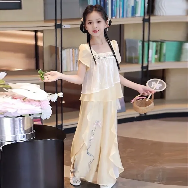 2025新款夏季甜美公主裙女童气质连衣裙洋气汉服中国风古风套装