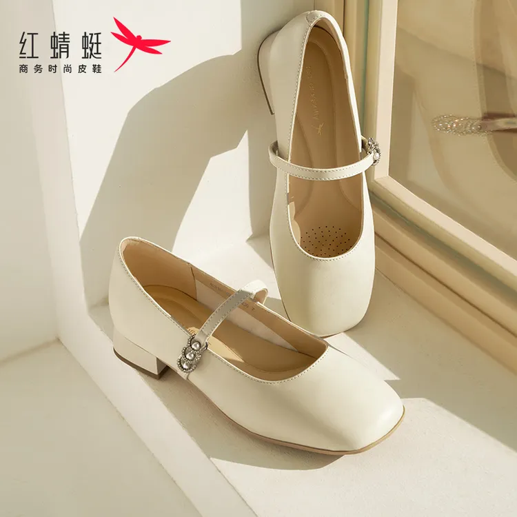 红蜻蜓玛丽珍鞋2025秋季新款女鞋粗跟通勤法式单鞋超软羊皮小皮鞋