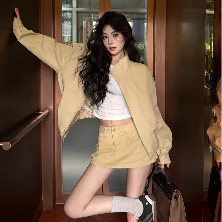 美式复古辣妹工装牛仔半身短裙女2025夏季新款高腰显瘦a字裤裙子