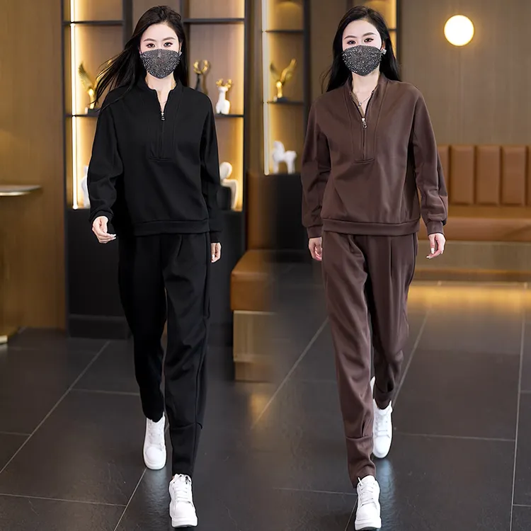 2025秋季新款胖mm时尚套装气质减龄遮肉显瘦休闲运动长袖两件套秋