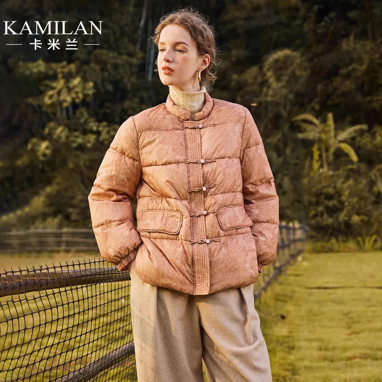[鹅绒服]卡米兰短款新中式白鹅绒羽绒服女2025冬季新款羽绒外套