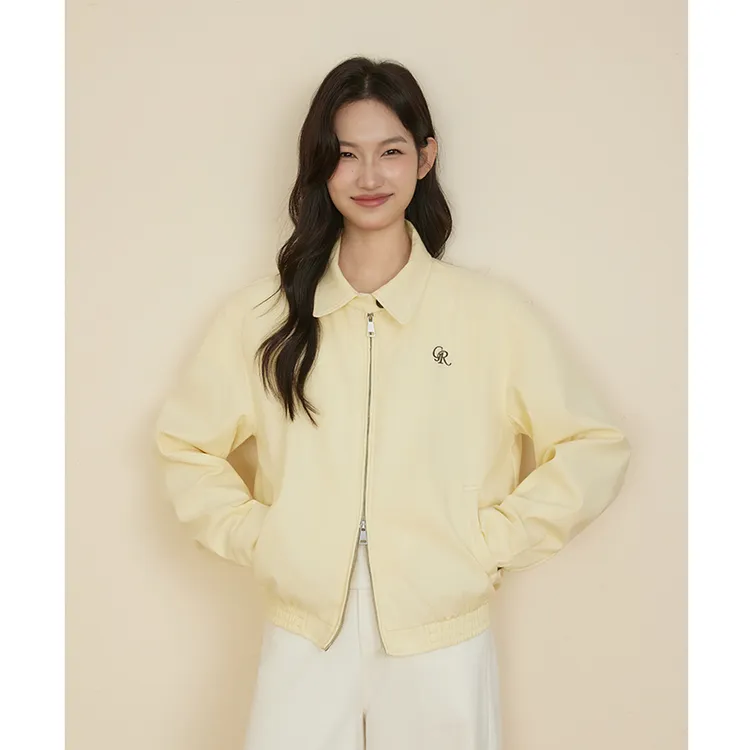 原野空间GRASS SPACE柠檬黄纽扣翻领外套女春秋休闲百搭夹克上衣