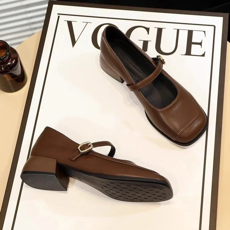 法式一字带粗跟玛丽珍2025春新款英伦风浅口配裙子小皮鞋女鞋单鞋