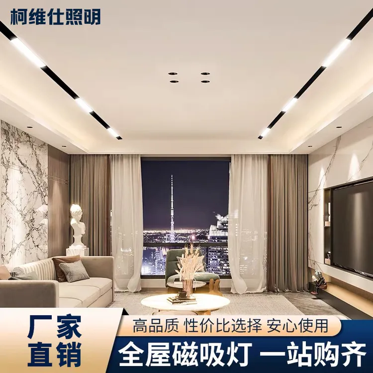 磁吸轨道灯嵌入式预埋智能语音无主灯客餐厅照明泛光线条灯防开裂