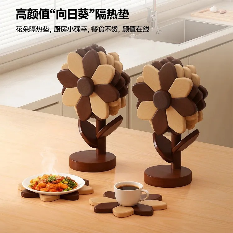 实木隔热垫厨房餐桌太阳花菜盘餐垫杯垫锅垫耐高温一棵树创意摆件