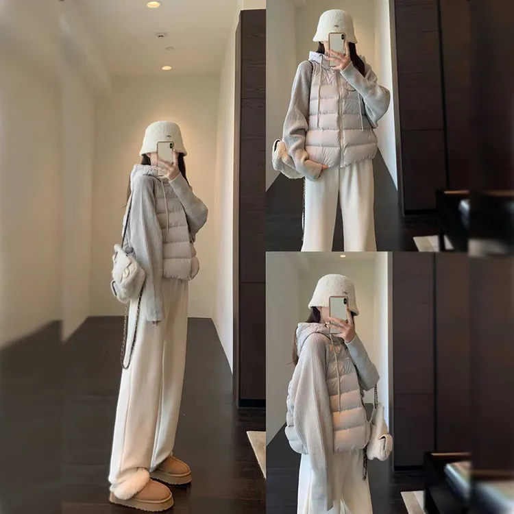 2025冬季新款外套针织袖棉服短款棉衣假两件韩版宽松冬装小个子潮