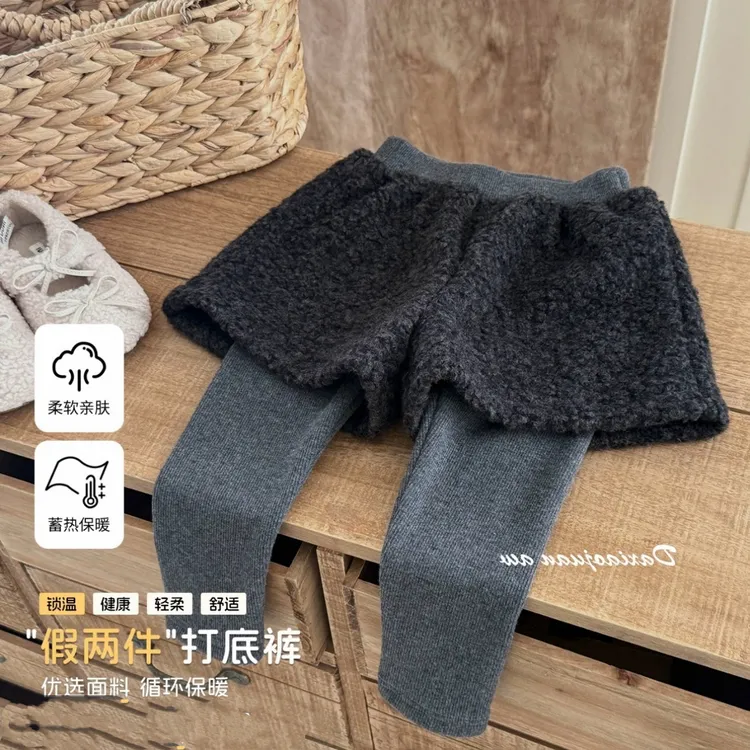 女童秋冬季加绒保暖假两件裤子女童时髦裤子宝宝洋气百搭款打底裤
