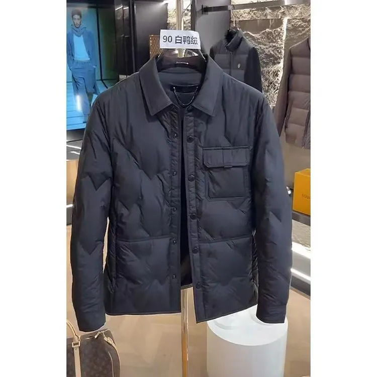 2025新款时尚翻领90白鸭绒羽绒服男士潮流百搭保暖高级感轻奢外套