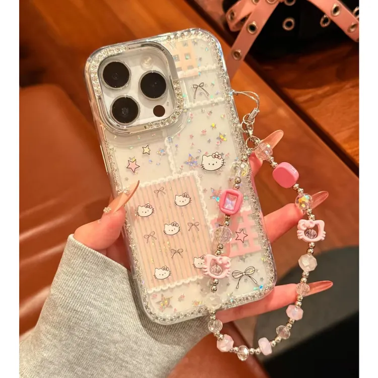 粉条纹kt猫适用于苹果16promax手机壳14PLUS/15/13pro/12防摔女壳