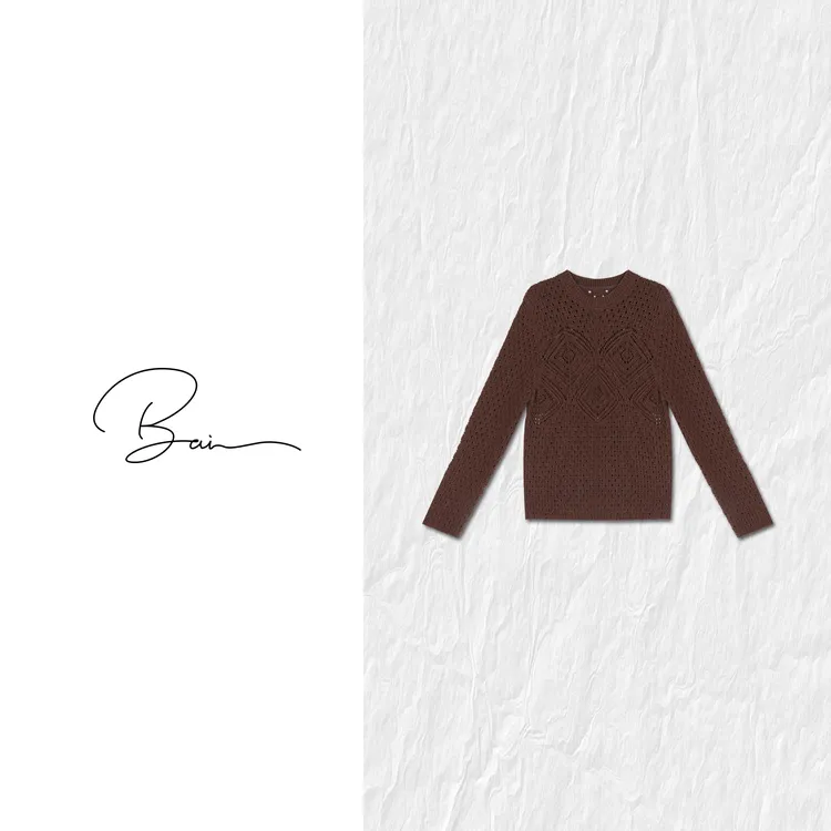 TXB “巧克力”棉质重工菱格镂空时尚百搭针织上衣XB-7765