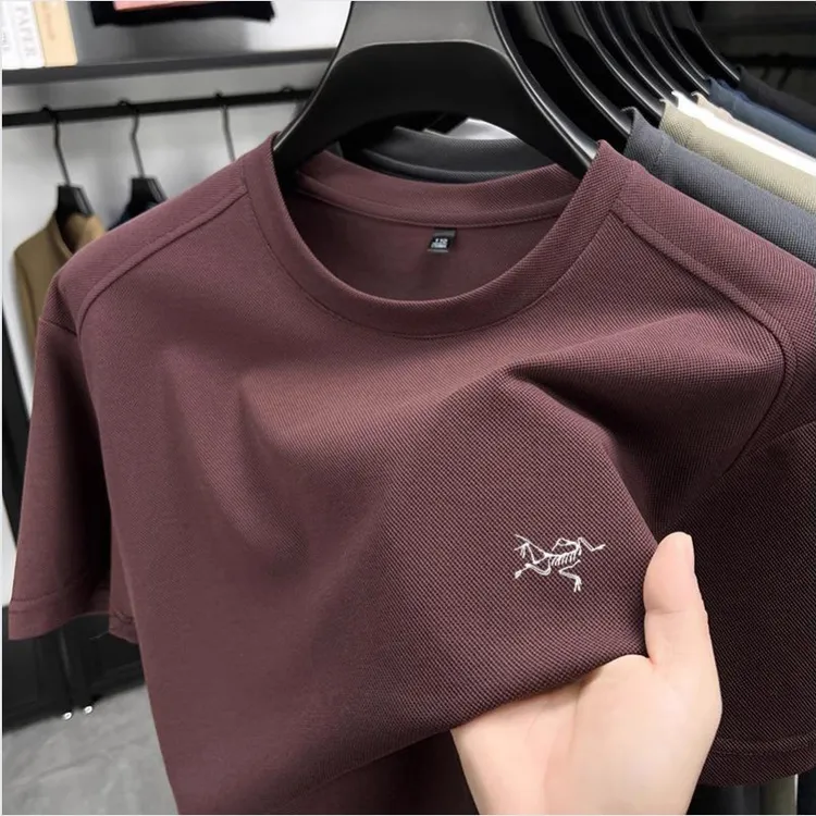 夏季新款刺绣鸟短袖t恤男中青年休闲冰丝新款百搭圆领上衣打底衫