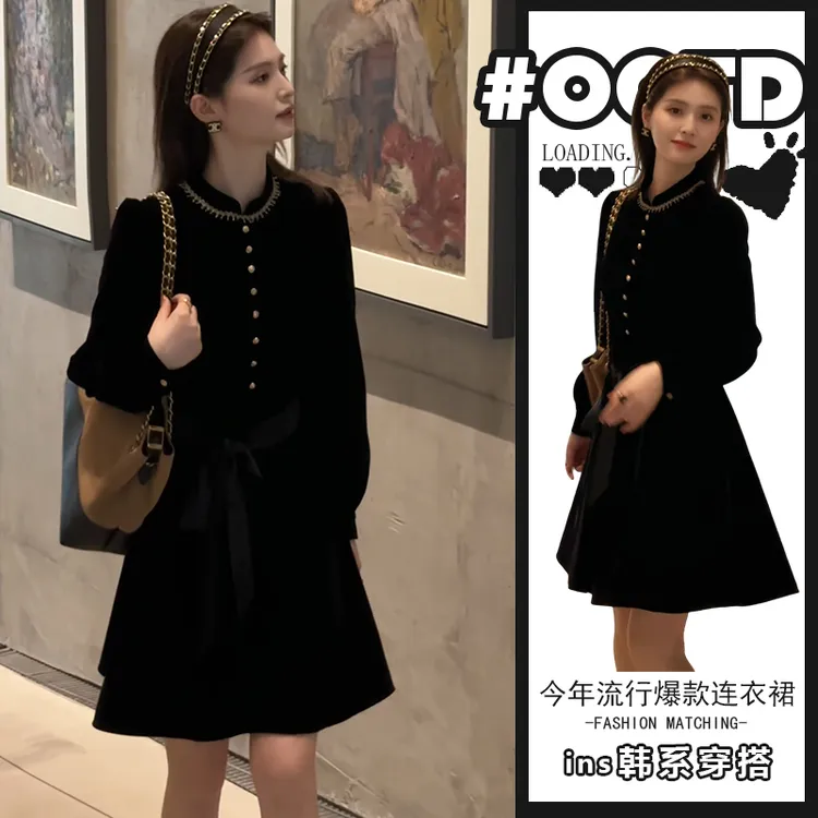 2025秋冬高冷御姐风连衣裙小个子高级感别致赫本风显瘦A字裙