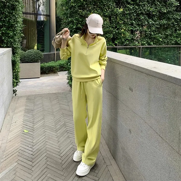 欧货休闲时尚套装女秋2025新款时尚洋气减龄立领半拉链外套两件套